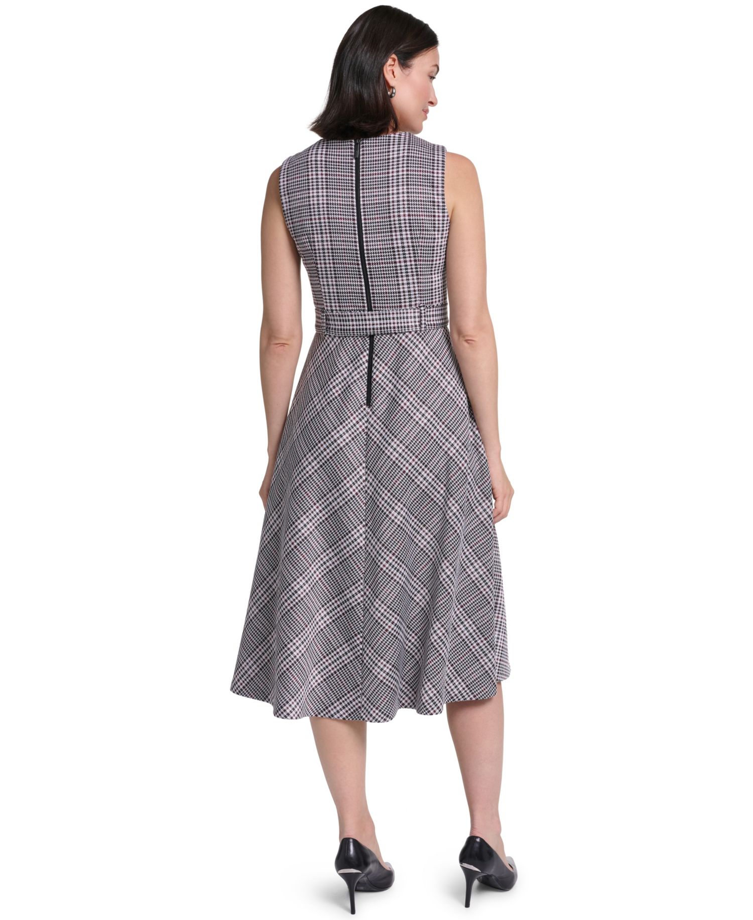 Women's Sleeveless Belted Ponte A-Line Midi Dress