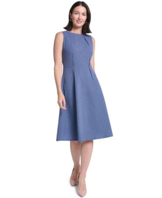 Women's Textured Tencel Boat Neck Fit & Flare Dress