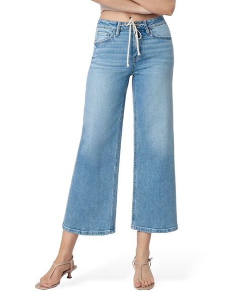 Женские джинсы Flying Monkey High Rise Trouser Fold Drawstring Crop Wide Leg, цвет: Синий