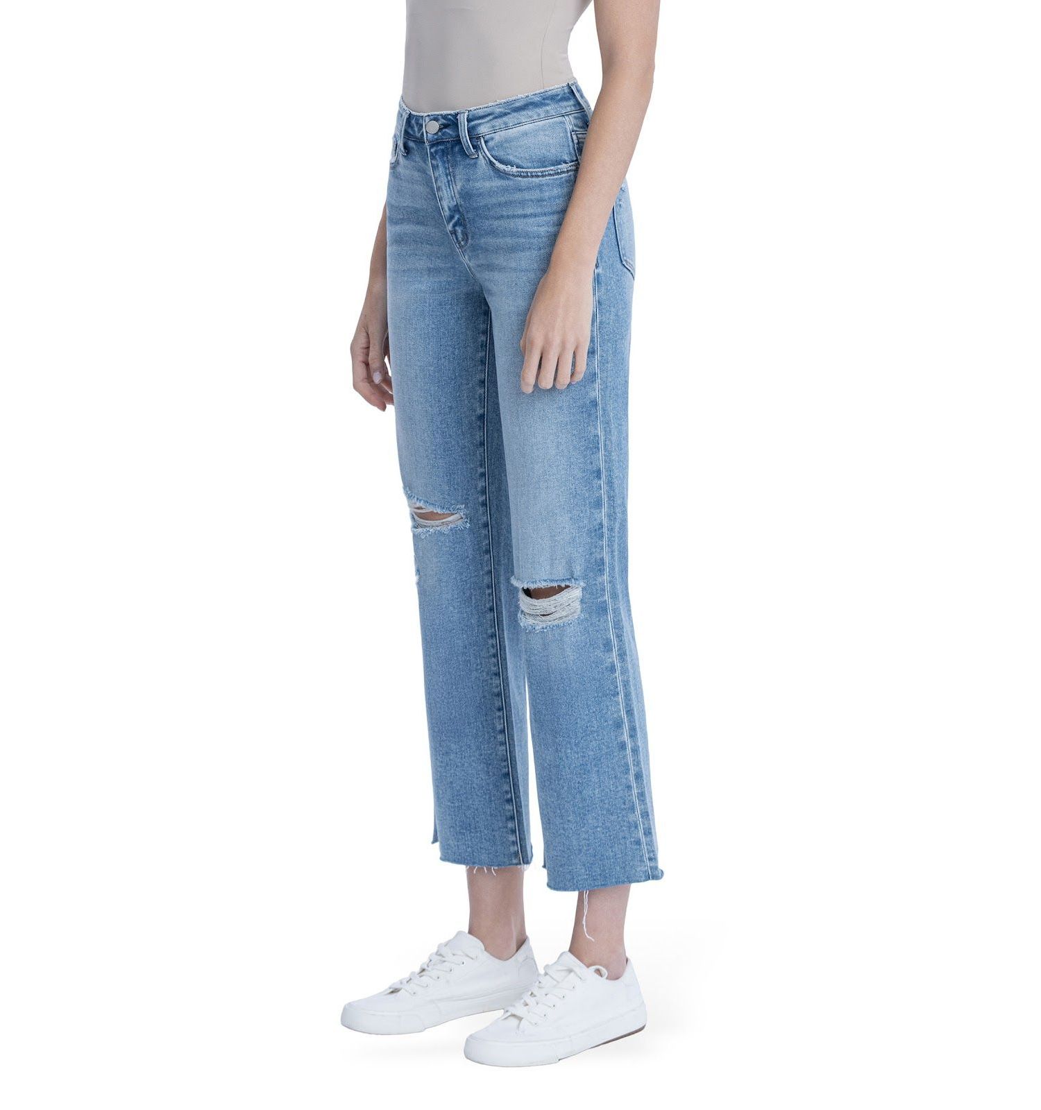 Women's High Rise Raw Hem Crop Slim Wide Leg Jeans