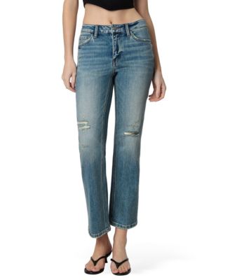 Women's Mid Rise Distressed Tinted Ankle Straight Jeans