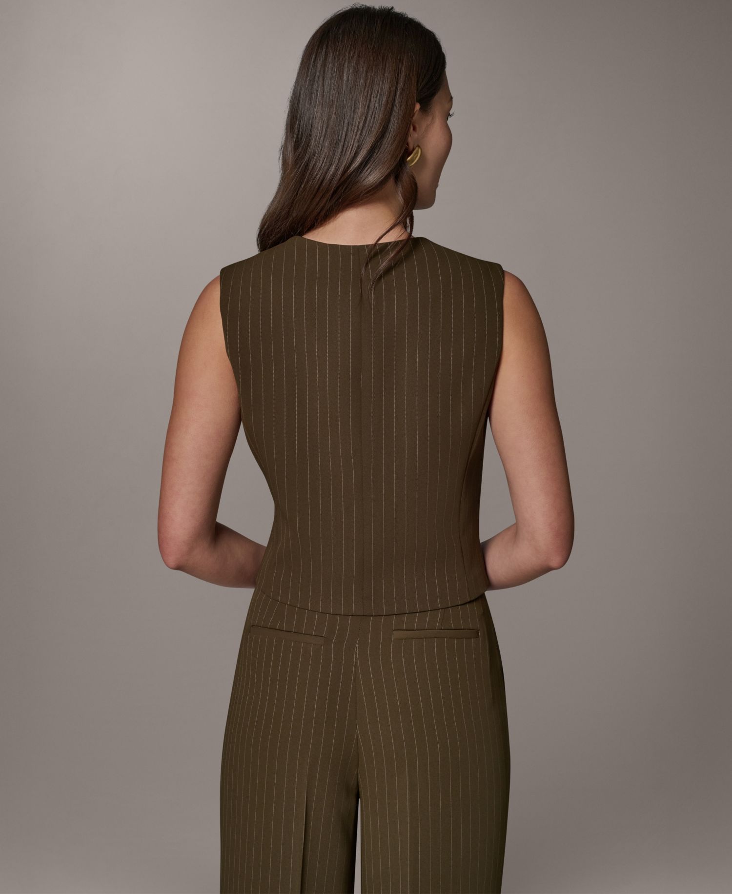 Women's Cropped Pinstripe Sleeveless Vest