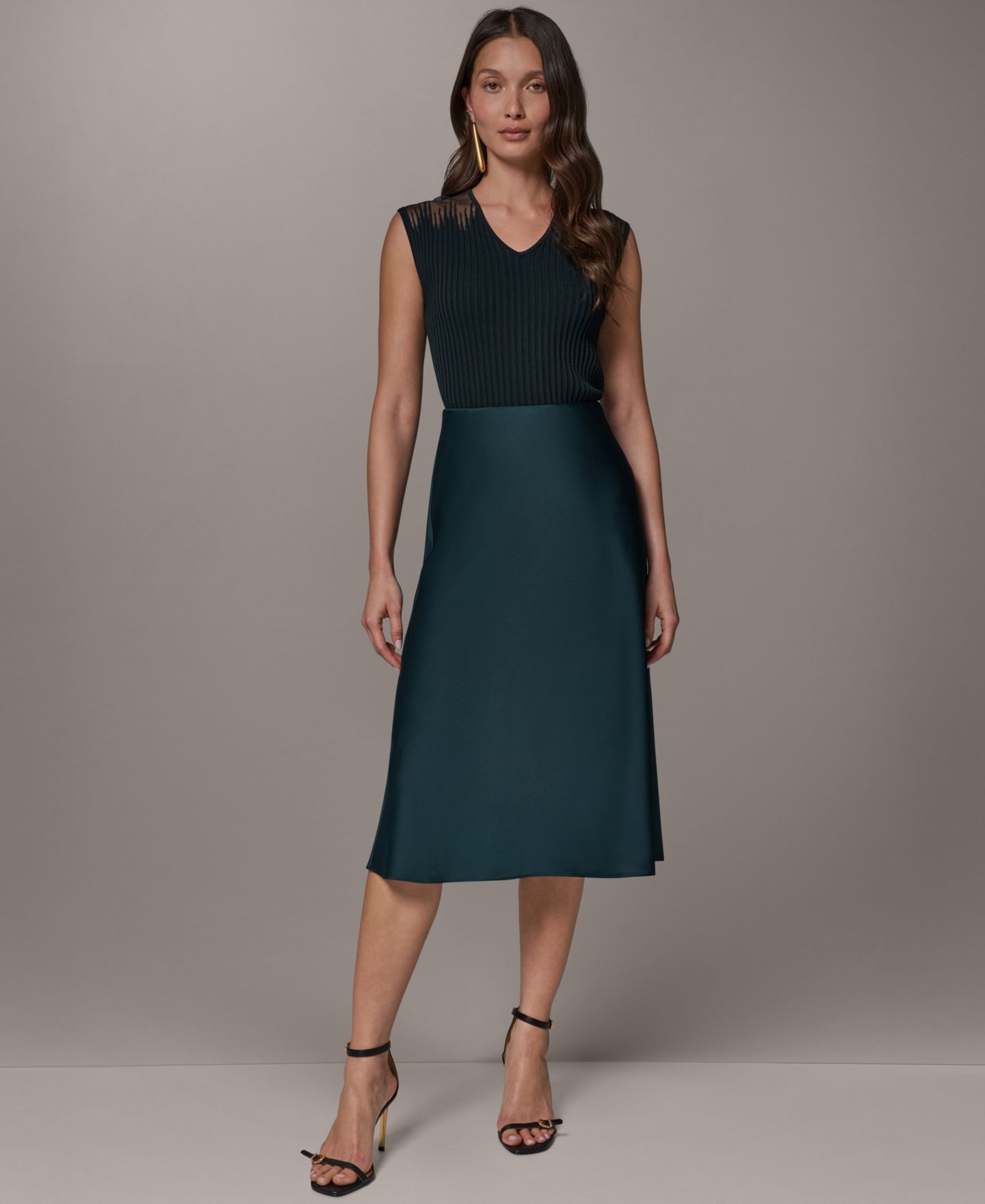 Женская юбка Donna Karan New York Bias A-Line Midi, цвет: Чёрный тёмно-зелёный — фото 2