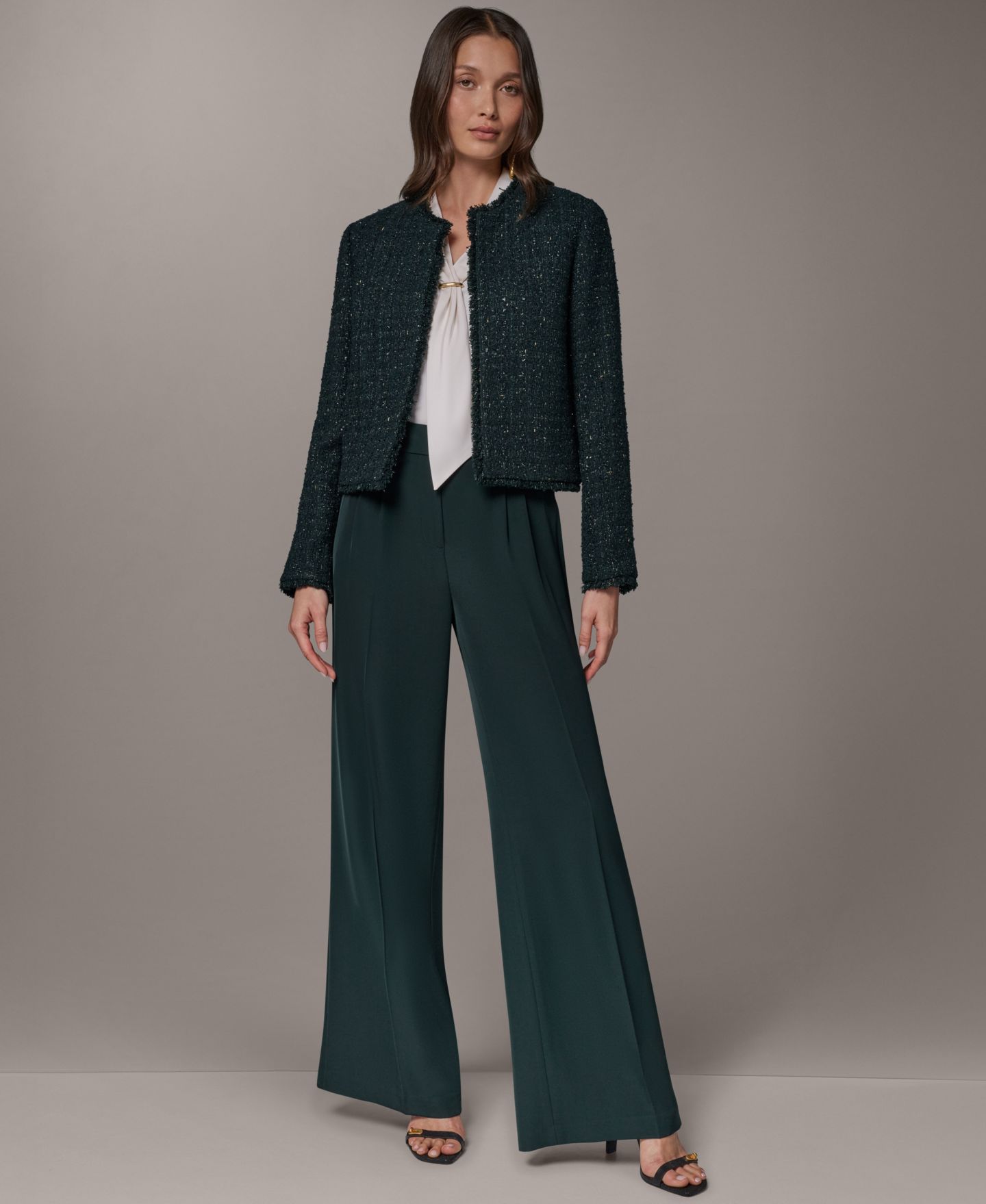 Женская куртка Donna Karan New York Open-Front Fring, цвет: Чёрный тёмно-зелёный / Золотой — фото 2