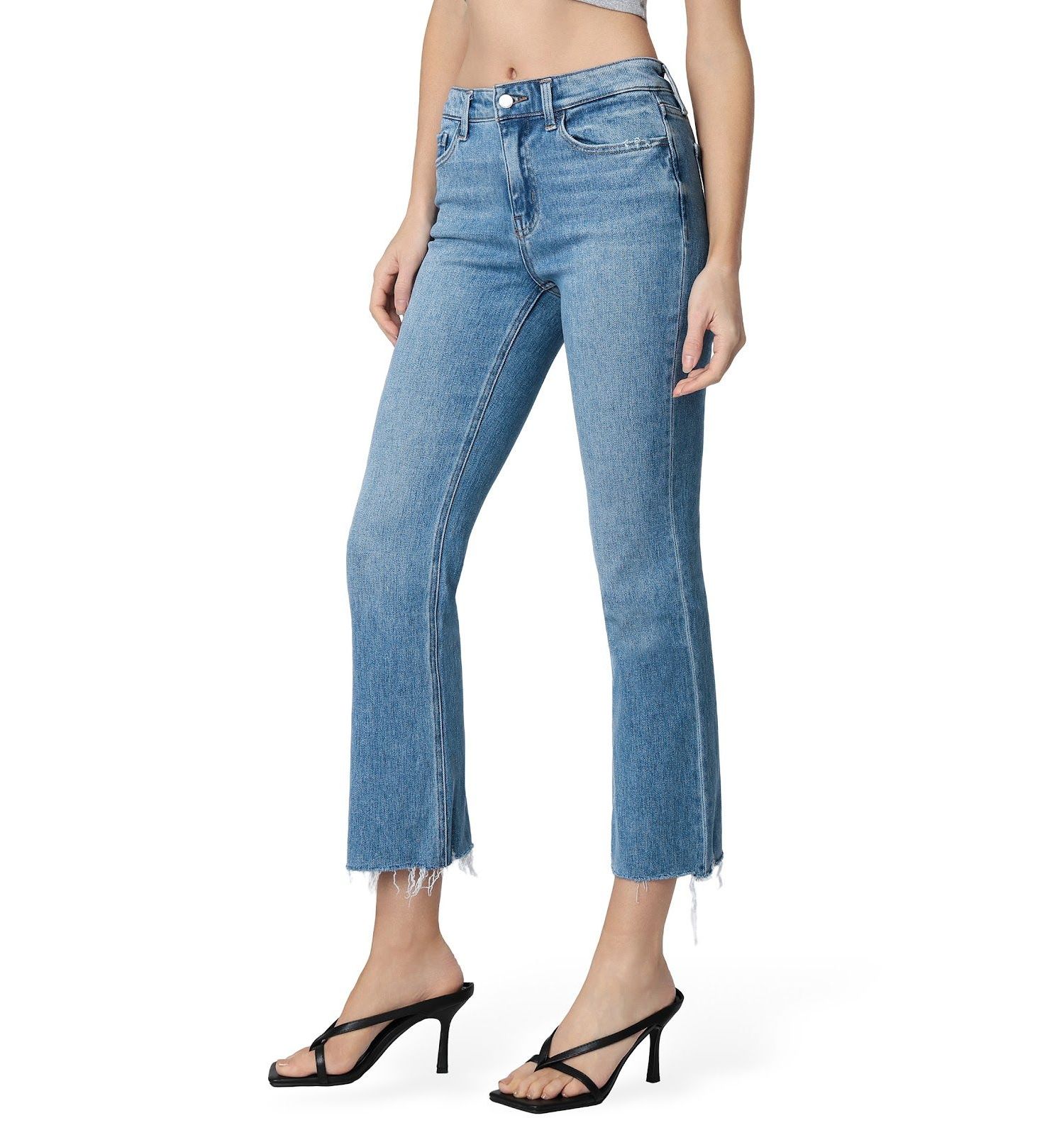 Women's High Rise Distressed Hem Kick Flare Jeans