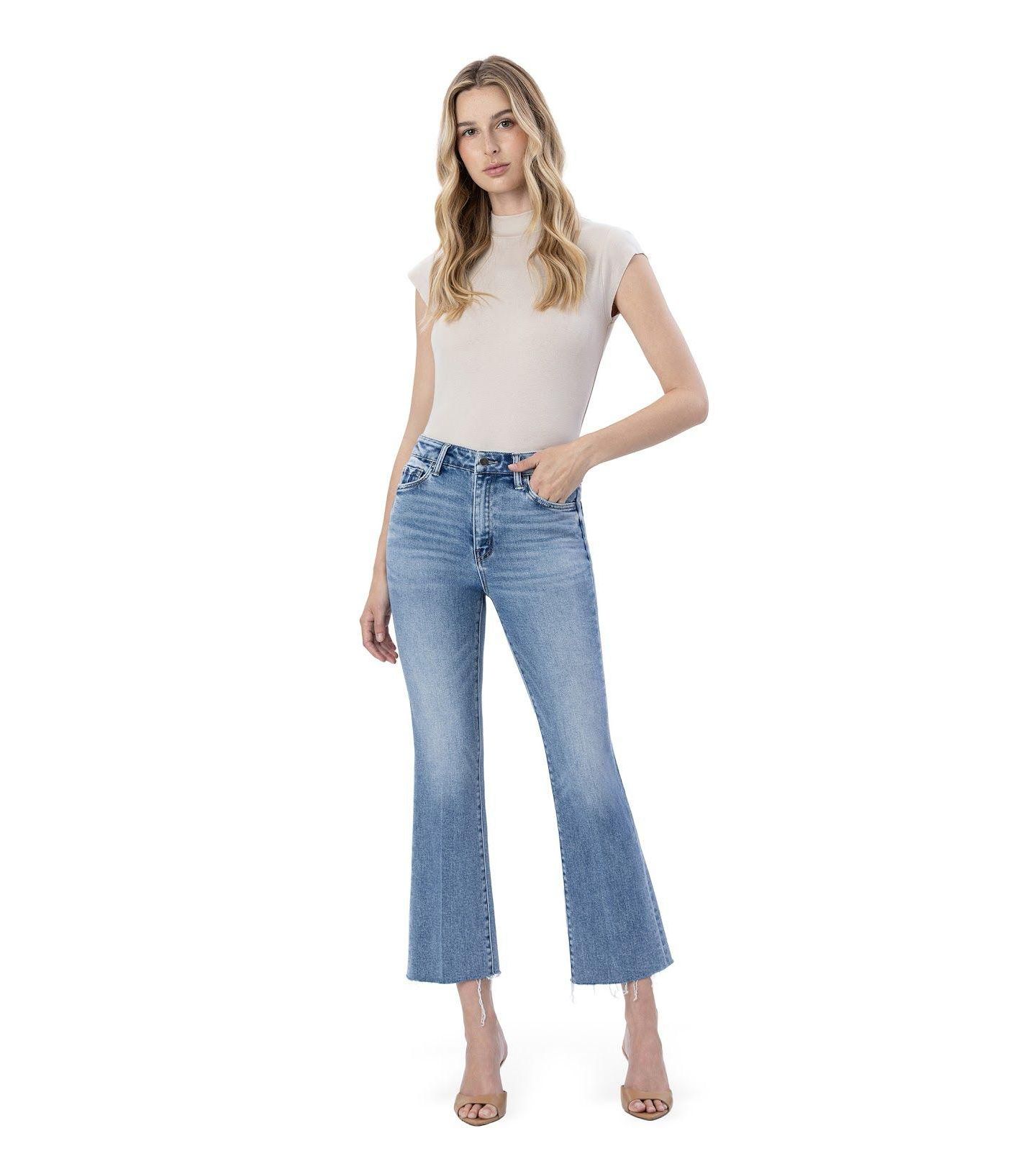 Женские джинсы Flying Monkey High Rise Raw Hem Kick Flare, цвет: Синий — фото 2