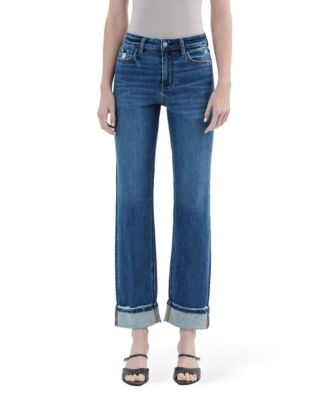 Women's High Rise Distressed Cuffed Straight Jeans