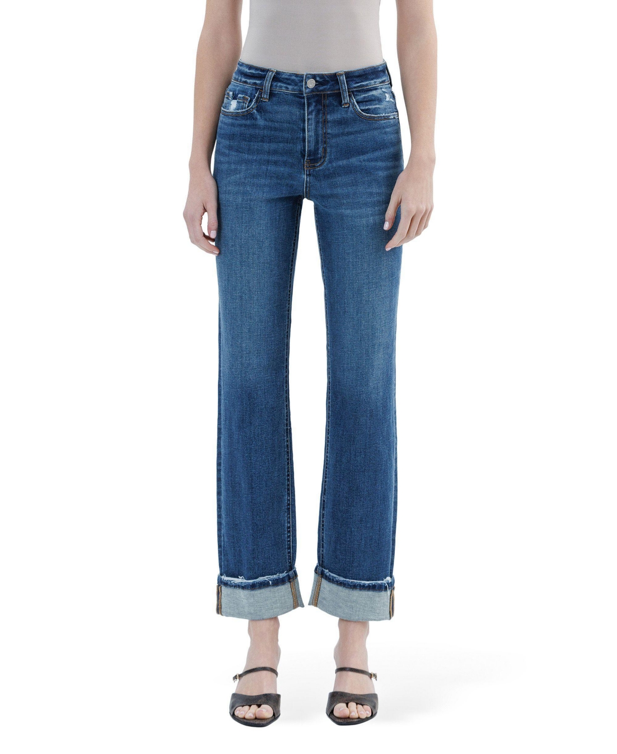 Vervet Women's High Rise Distressed Cuffed Straight Jeans