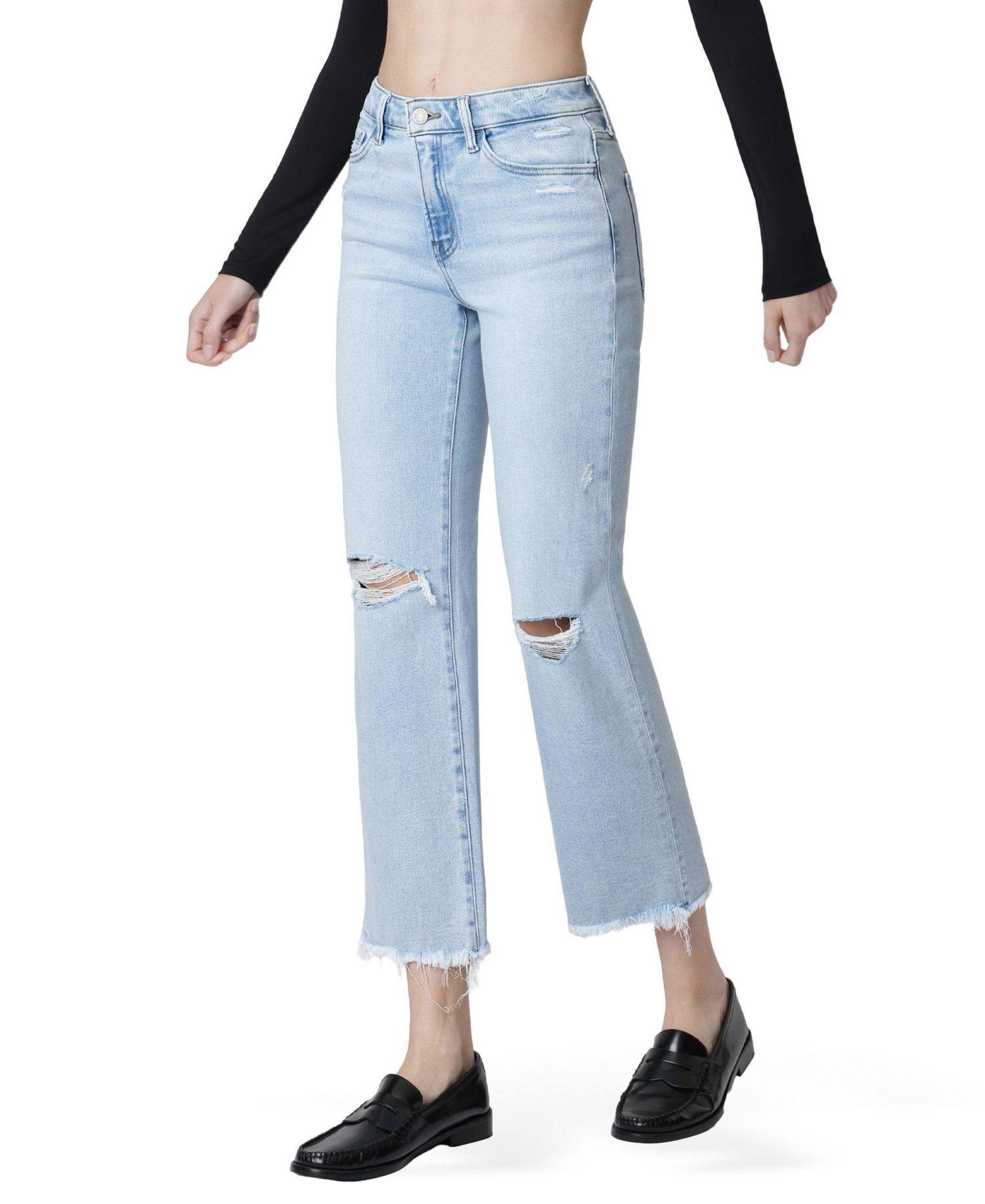 Women's High Rise Distressed Ankle Straight Jeans
