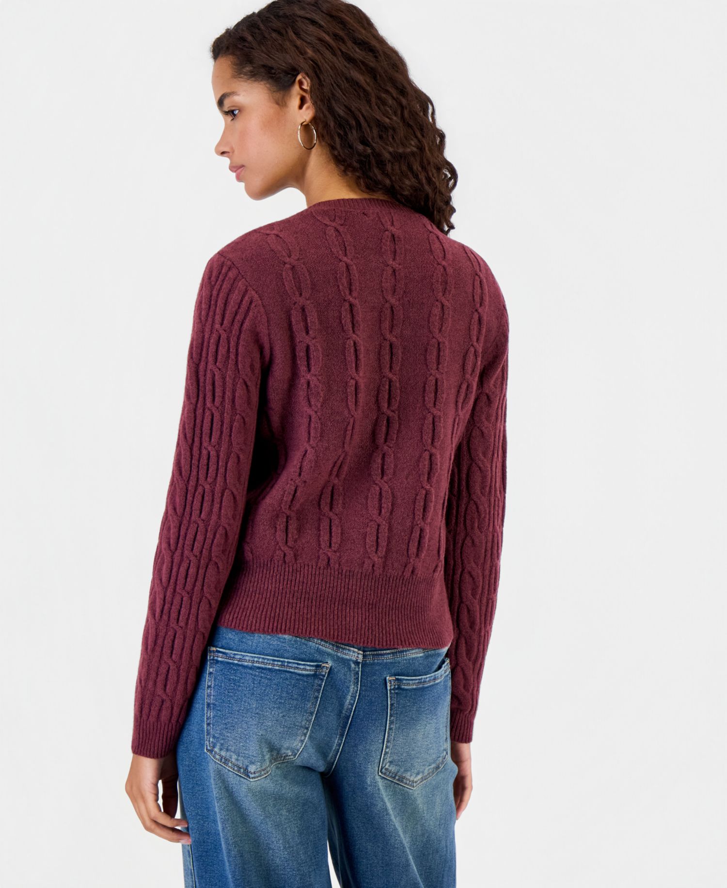 Juniors' Cable-Knit Crew-Neck Cardigan