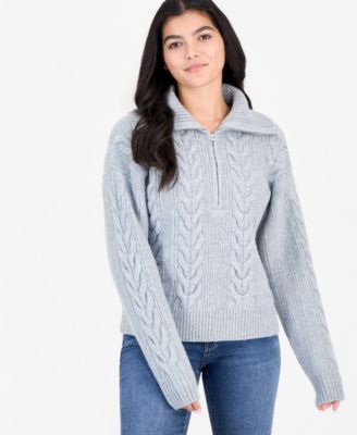 Juniors' Cable-Knit Quarter-Zip Pullover