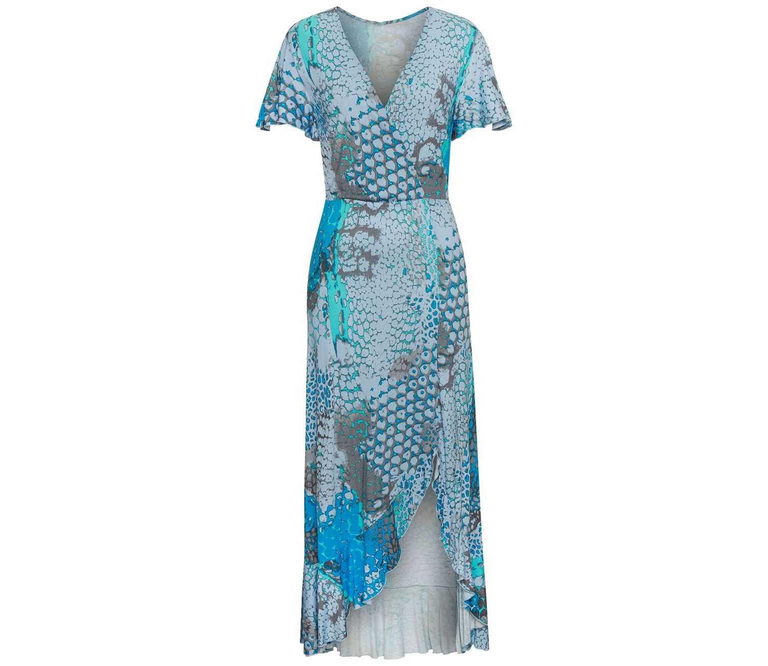 Women's Viscose Printed Side Slit Ruffle-Trim Maxi Dress