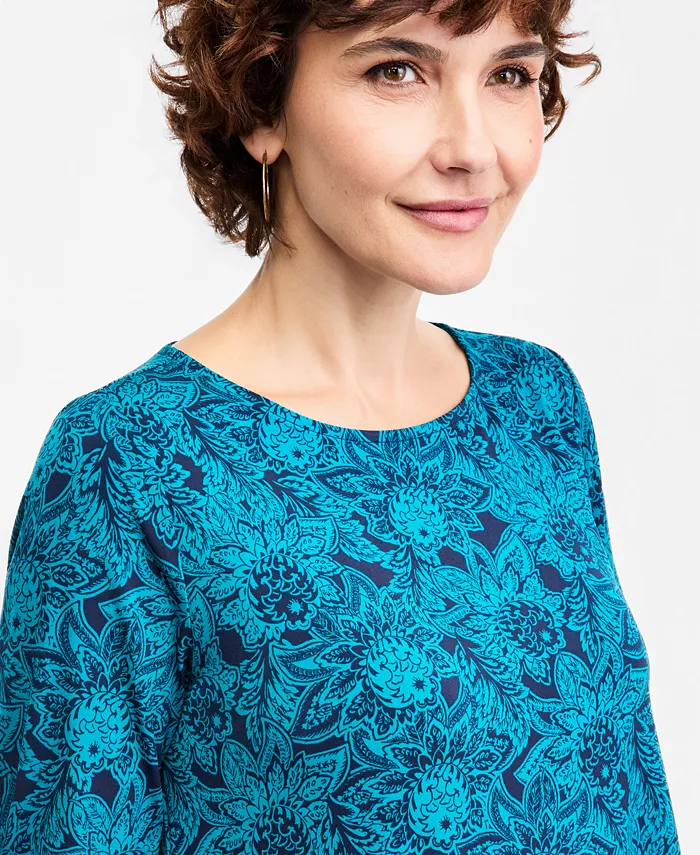 Women's Floral 3/4-Sleeve Swing Top - thumbnail 6