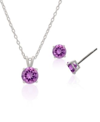 Solitaire Simulated Gemstone Round Pendant Necklace with Matching Stud Earrings 2-Piece Set