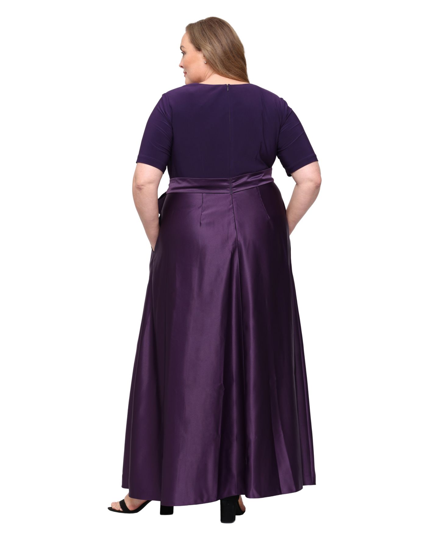 Женские платья Alex Evenings Plus Size Matte Jersey V-Neck Ball Gown, цвет: Баклажановый — фото 3