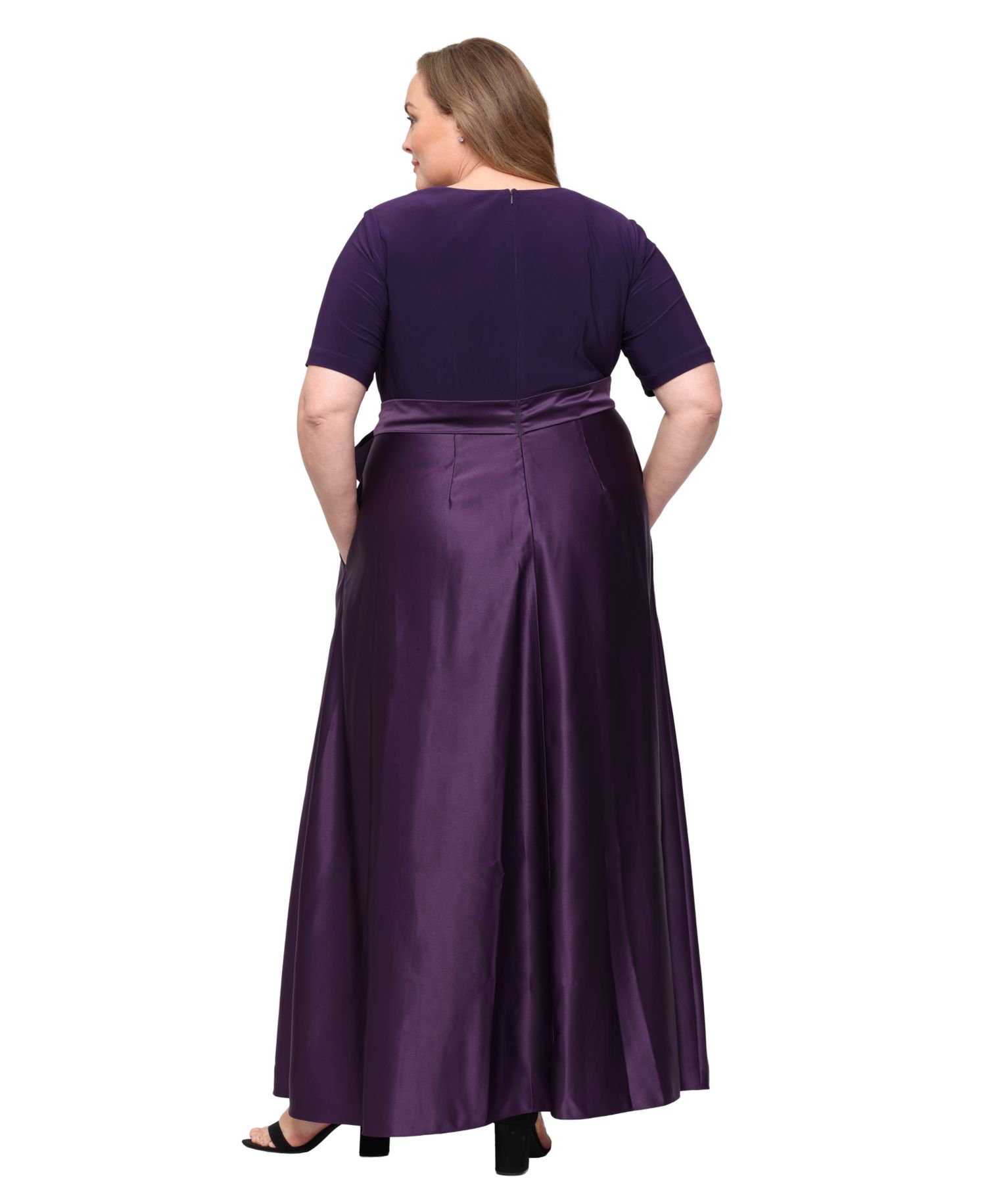 Plus Size Matte Jersey V-Neck Ball Gown