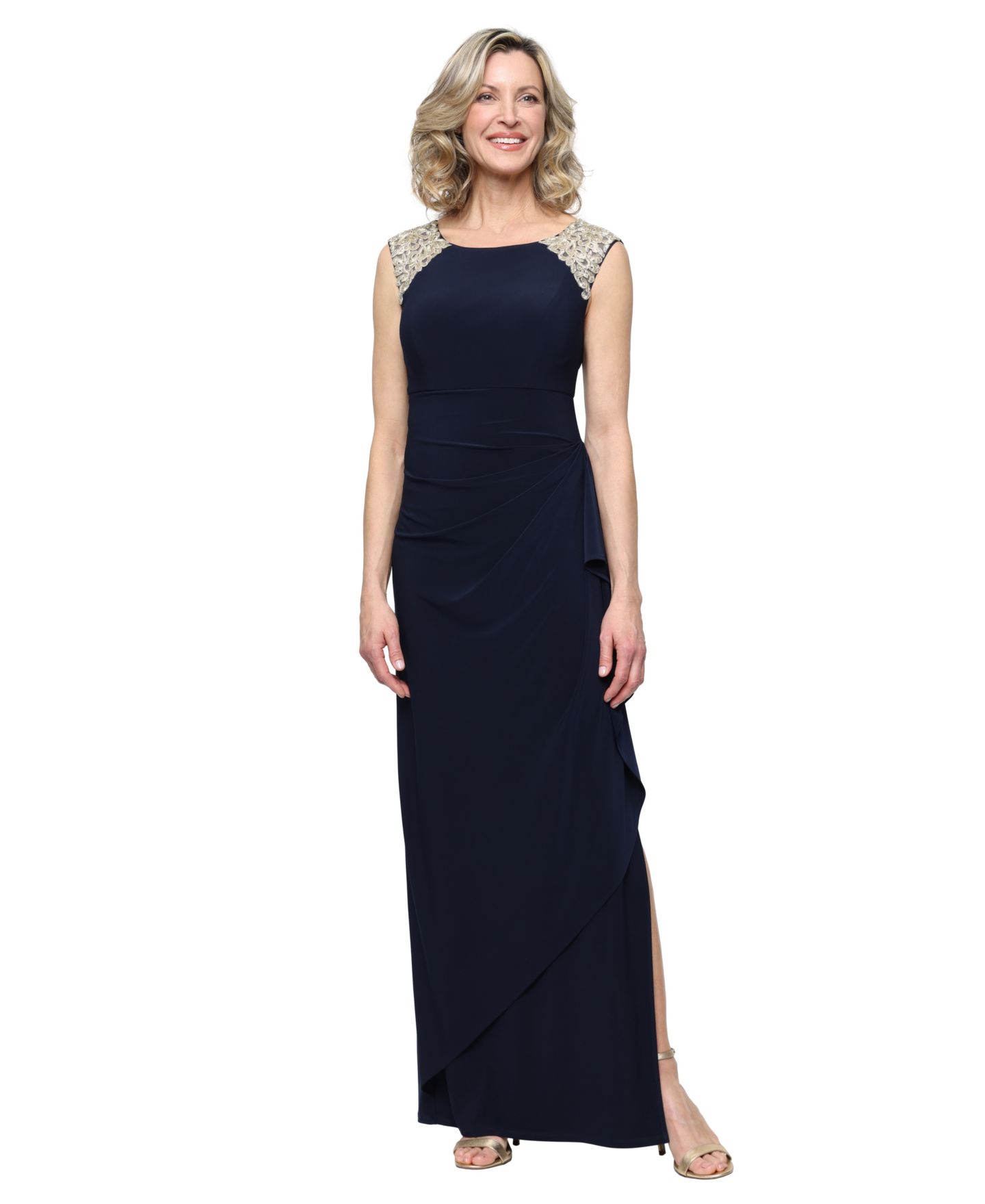 Женское платье Alex Evenings Sleeveless Dress, цвет: Тёмно-синий золотой — фото 1