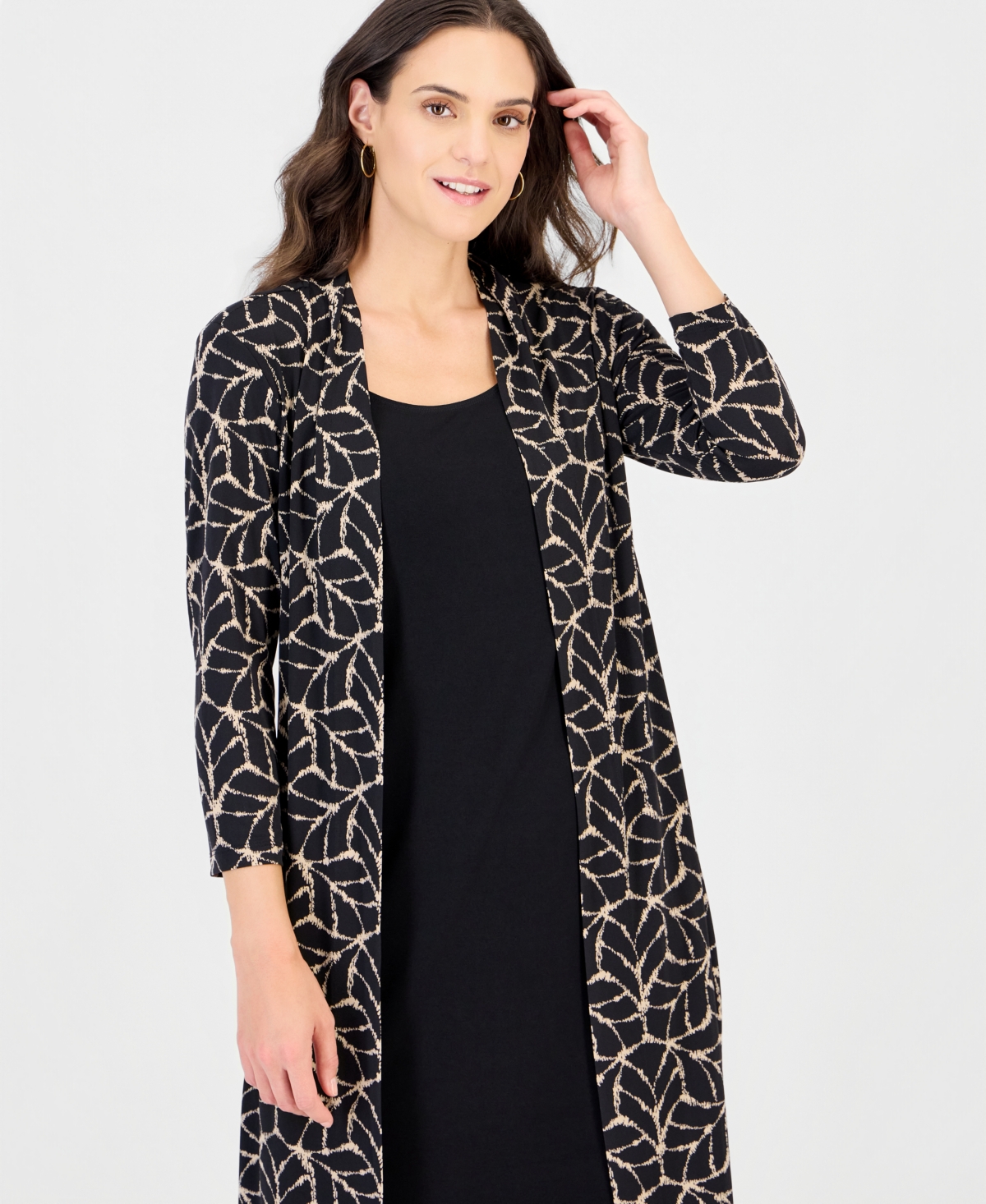 Connected Women's Geometric-Print Scoop Neck 3/4-Sleeve Jacket Dress