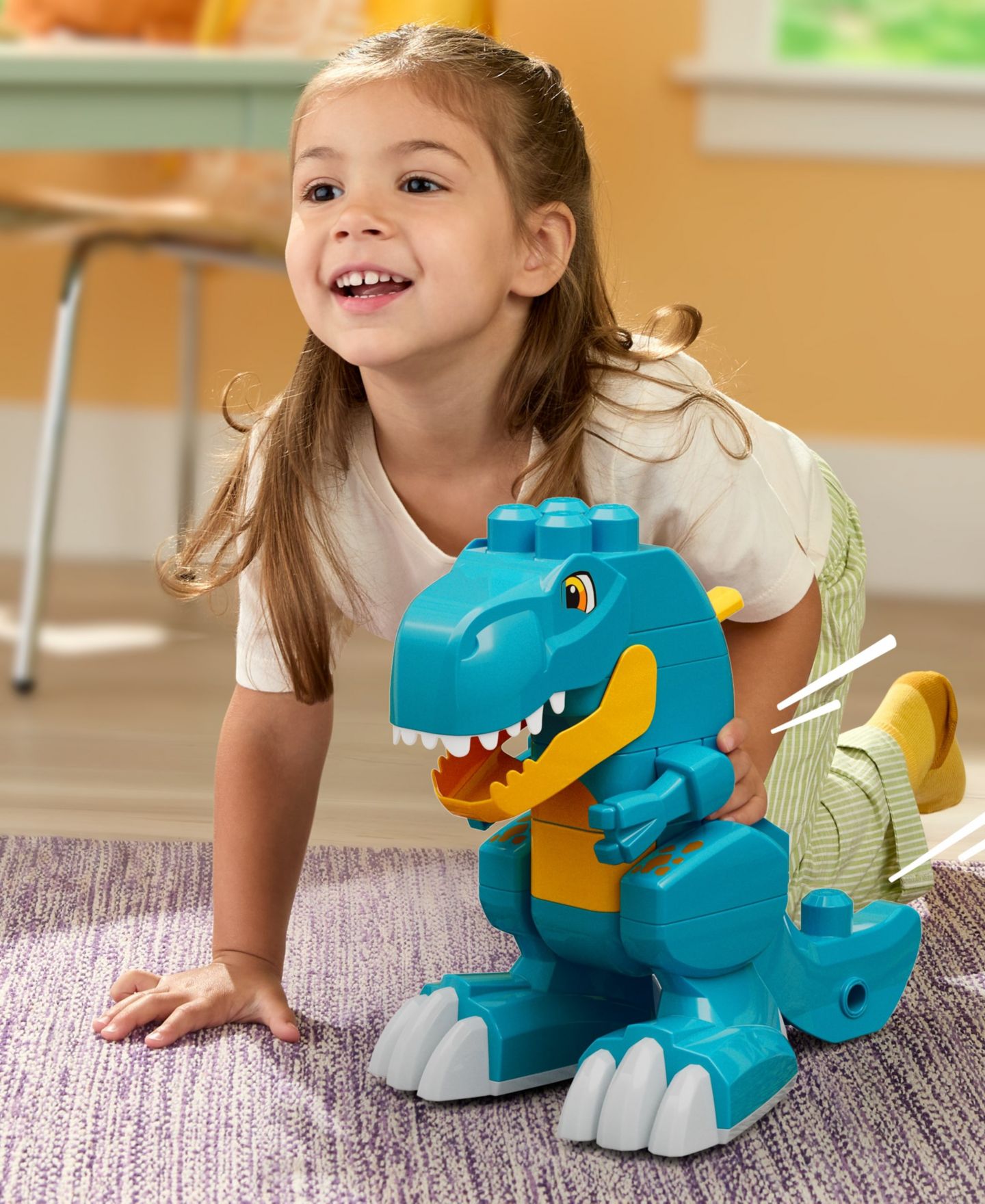 Детский конструктор Mega Bloks Fisher-Price Build & Chomp Dinosaur with Rolling Wheels, 25-Piece Building Set — фото 4