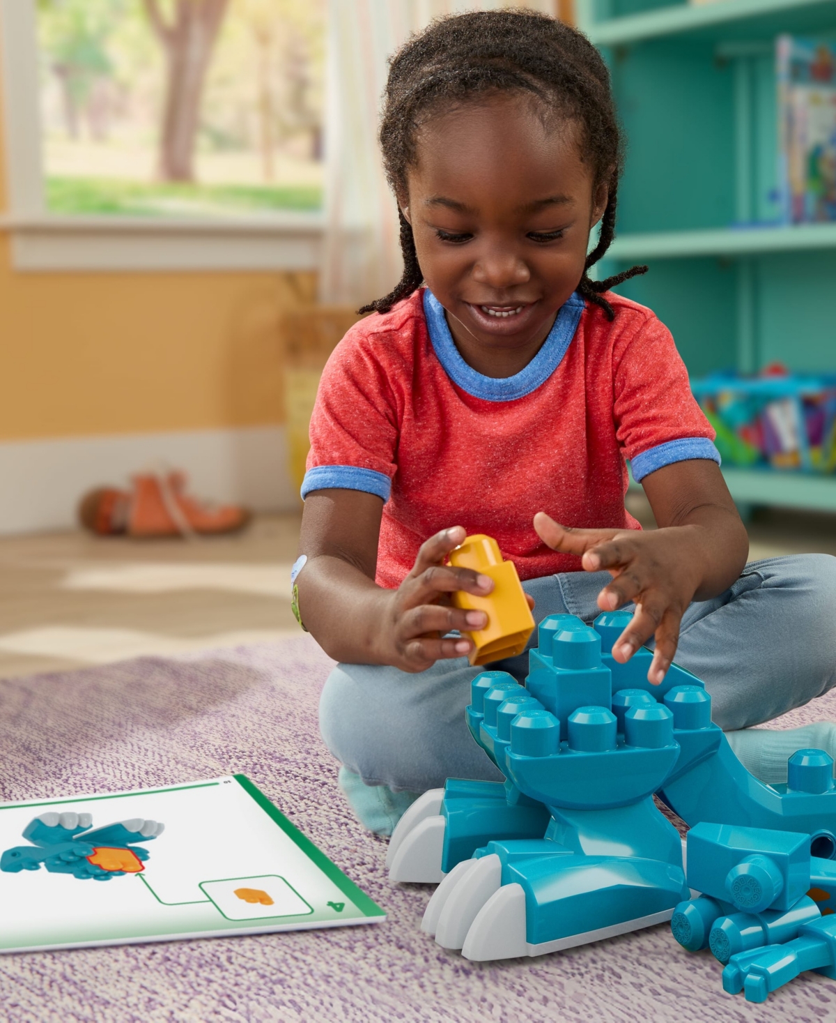 Mega Bloks Fisher-Price Build & Chomp Dinosaur with Rolling Wheels, 25-Piece Building Set, Ages 3+
