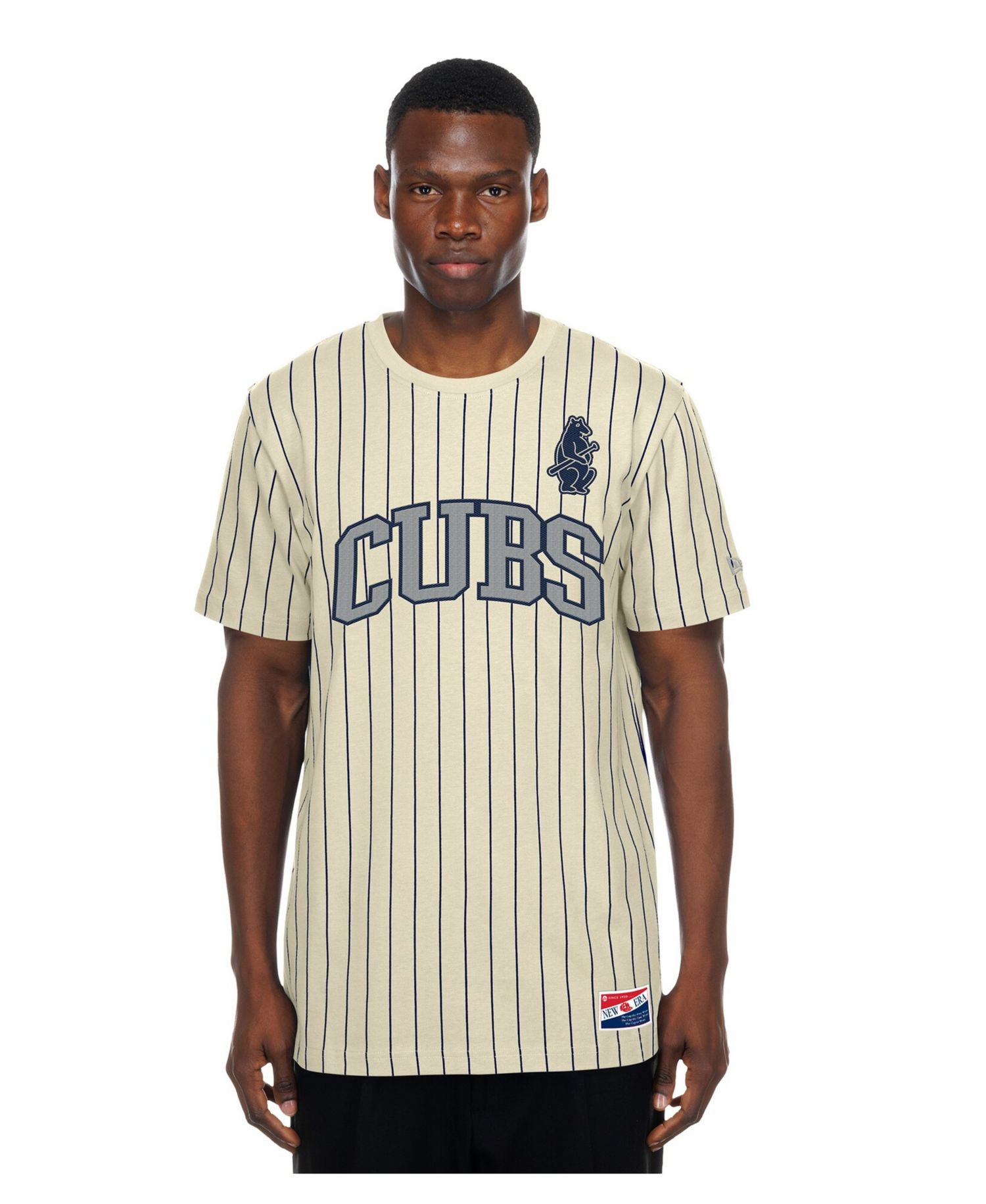 Men's Cream Chicago Cubs Throwback Meshback Pinstripe T-Shirt