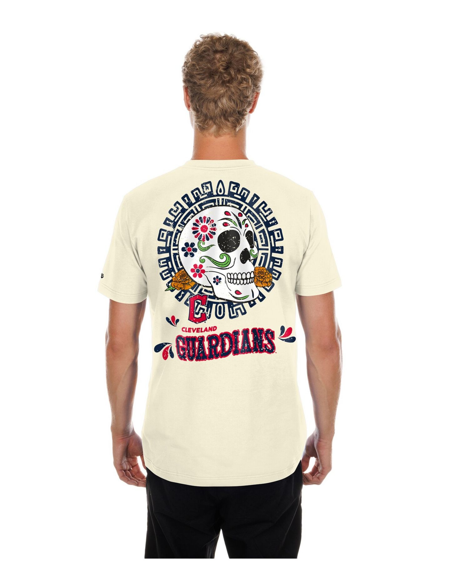 Men's Natural Cleveland Guardians Dia de los Muertos Sugar Skull T-Shirt