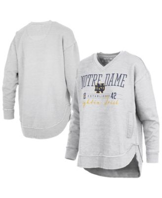 Women's Heather Gray Notre Dame Fighting Irish Marcus East Hall Poncho V-Neck Sweatshirt