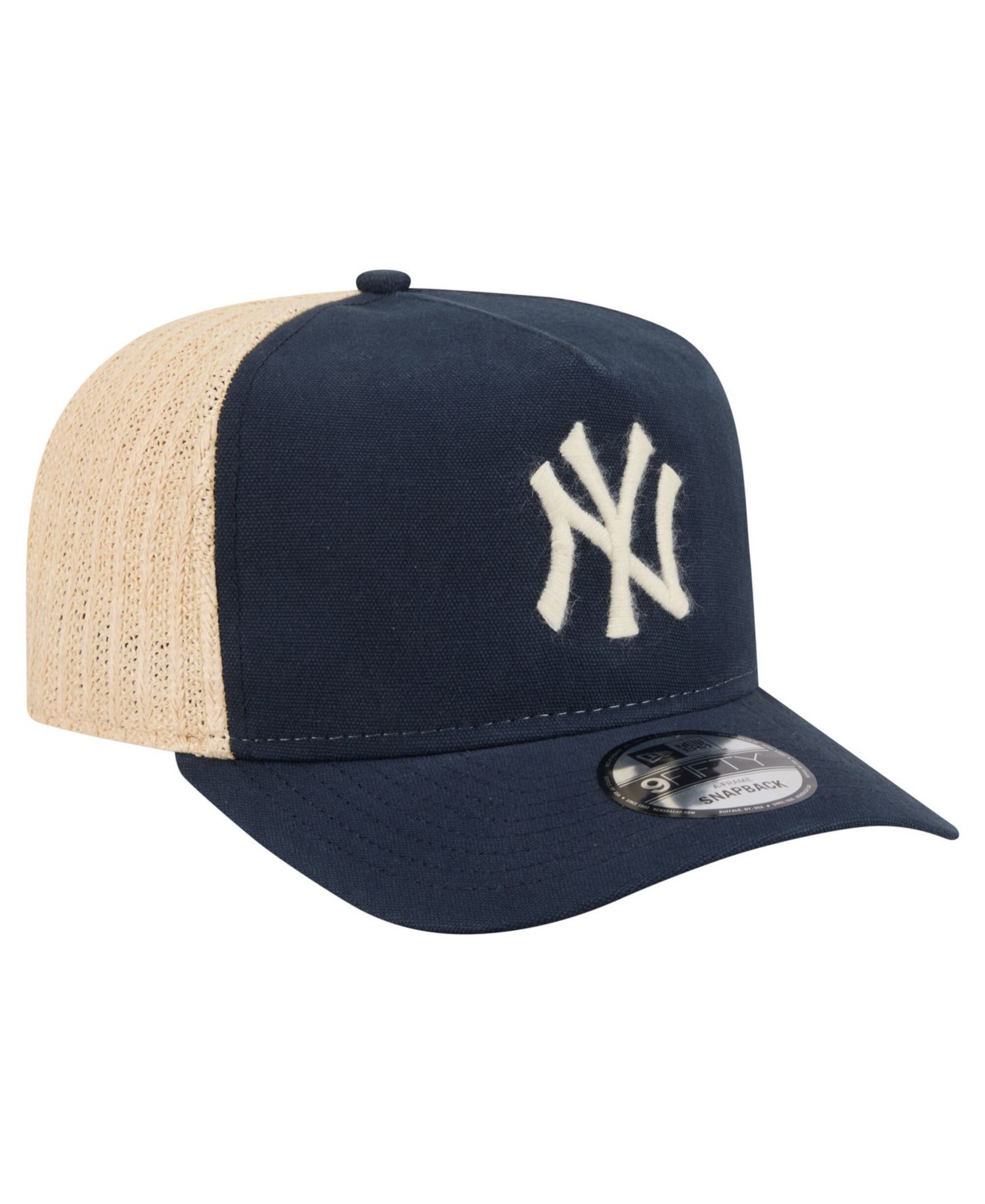 Men's Navy/Natural New York Yankees Grained 9FIFTY A-Frame Trucker Adjustable Hat