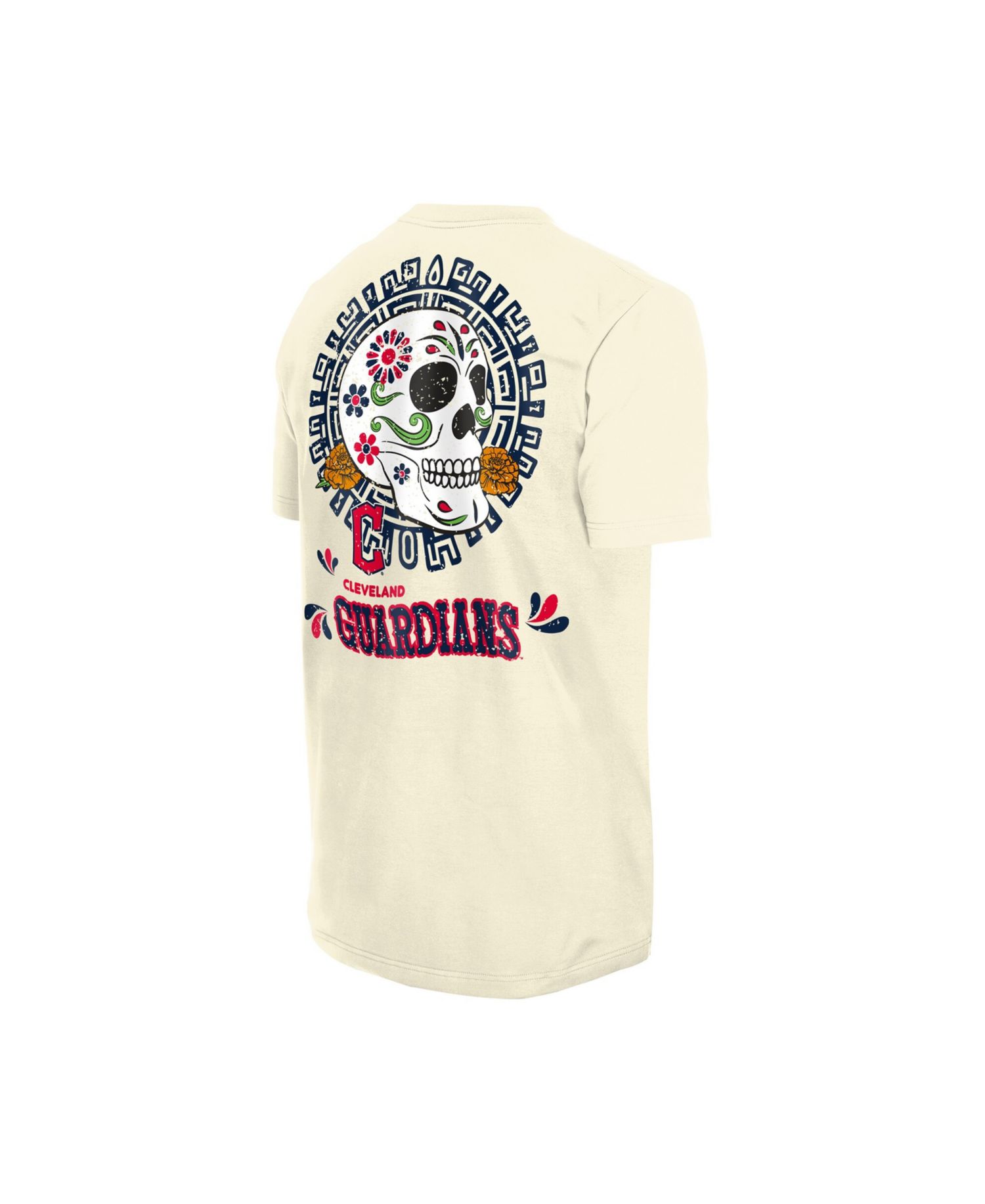 Men's Natural Cleveland Guardians Dia de los Muertos Sugar Skull T-Shirt