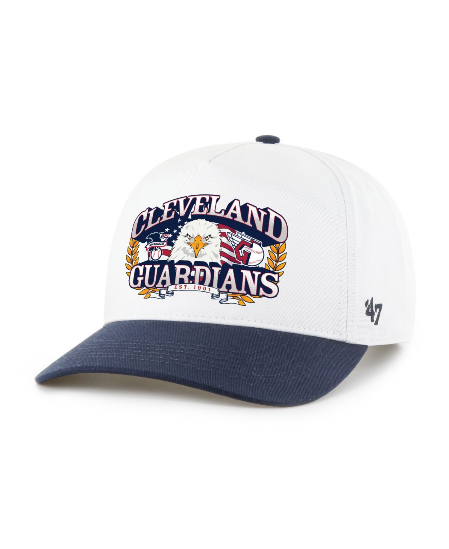 Men's White/Navy Cleveland Guardians Americana Eagle Hitch Adjustable Hat