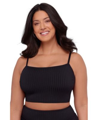 Women's Supportive and Sculpting Ribbed Square-Neck Midkini Swimsuit Top