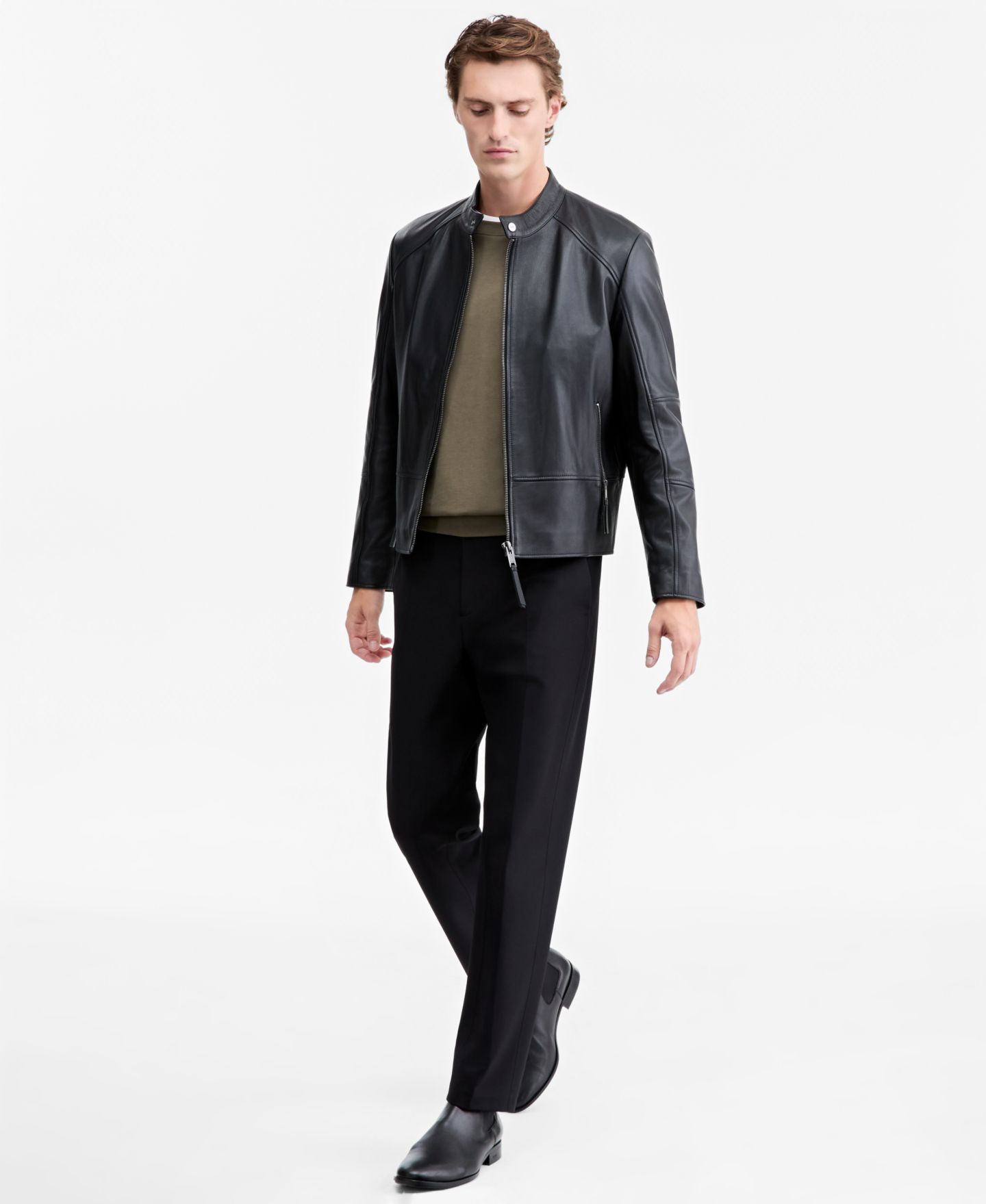 Мужская куртка Hugo Boss Slim-Fit Biker Leather, цвет: Чёрный — фото 1