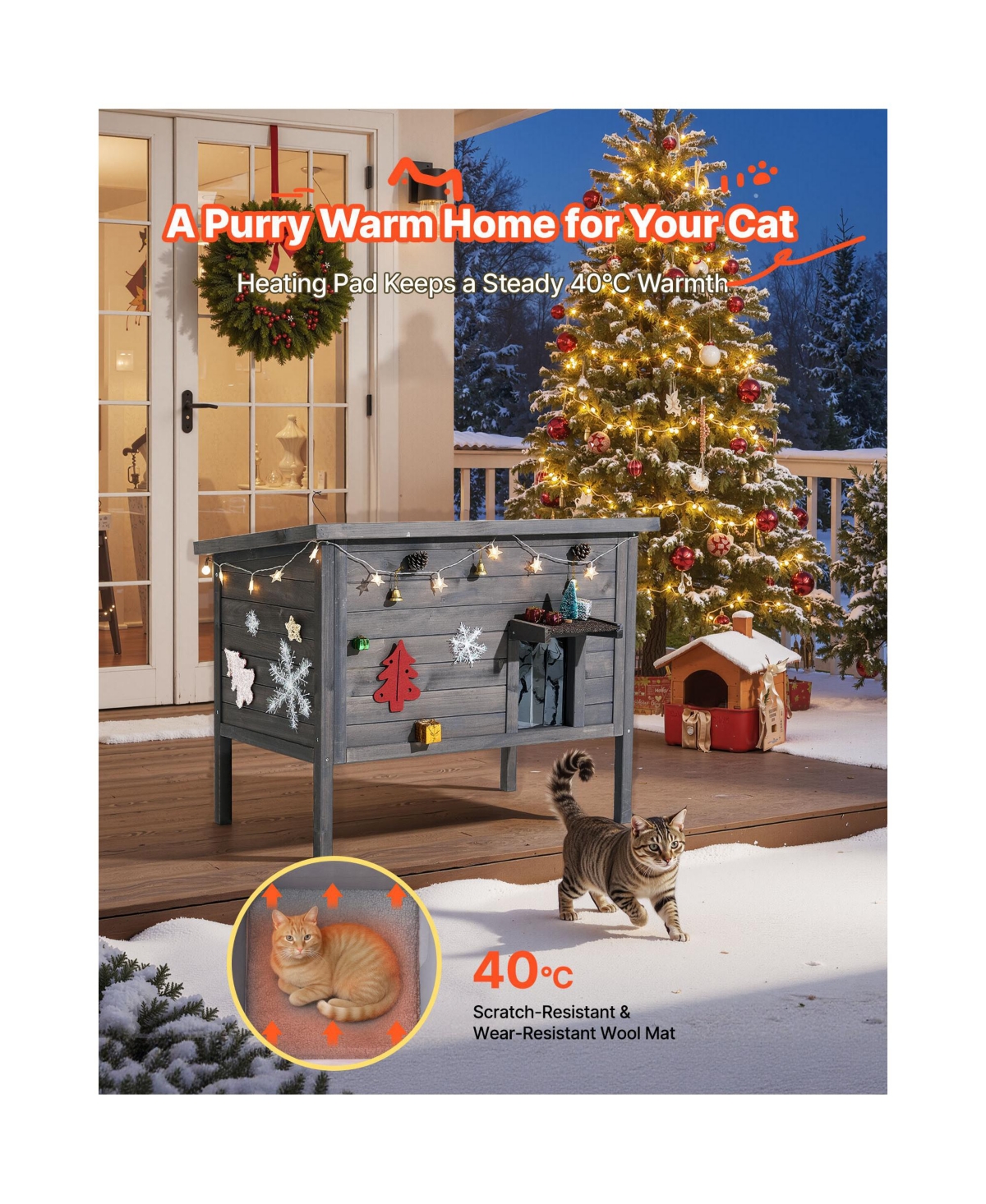 Vevor Heated Cat House Outdoor Feral Cat Shelter with Heating Pad Waterproof
