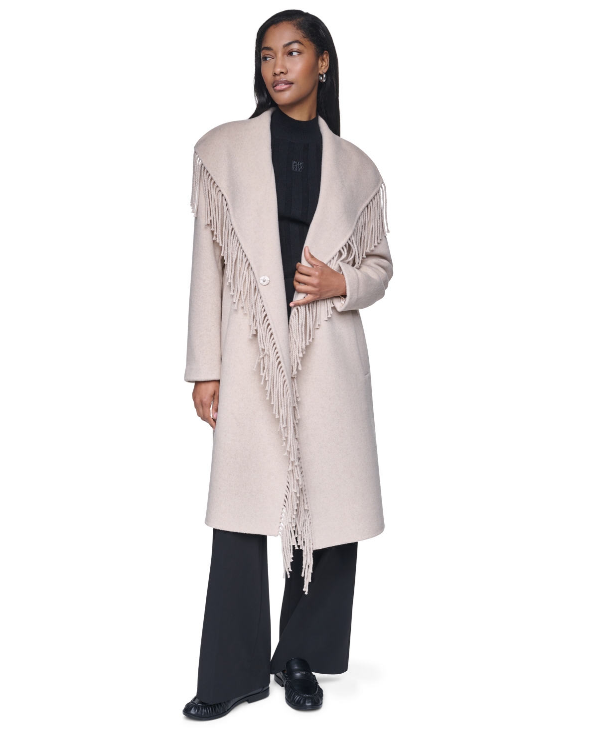 Dkny Women's Double Faced Fringe Wrap Coat