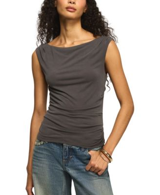 Women's Sandwash Shirred Boat Neck Top