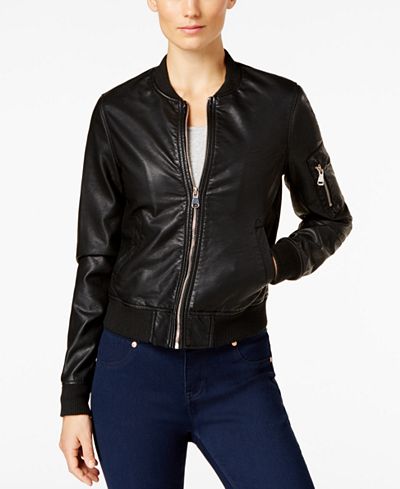 Madden Girl Faux-Leather Bomber Jacket