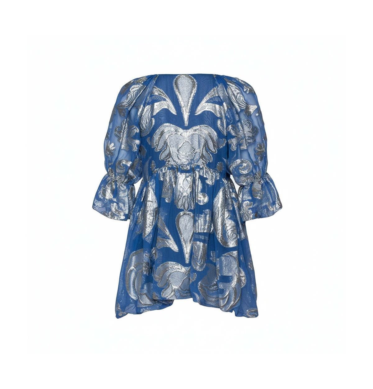 Pre-Owned Stella Mccartney Women's Blue Floral Lamandeacute Asymmetrical Hem Top