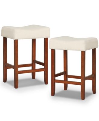 Costway - Bar Stools Counter Height Saddle Kitchen Chairs with Wooden Legs White