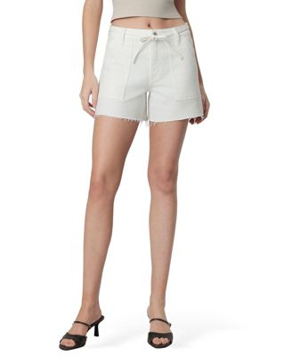 Women's High Rise Utility Pocket Waist Tie Midi Denim Shorts