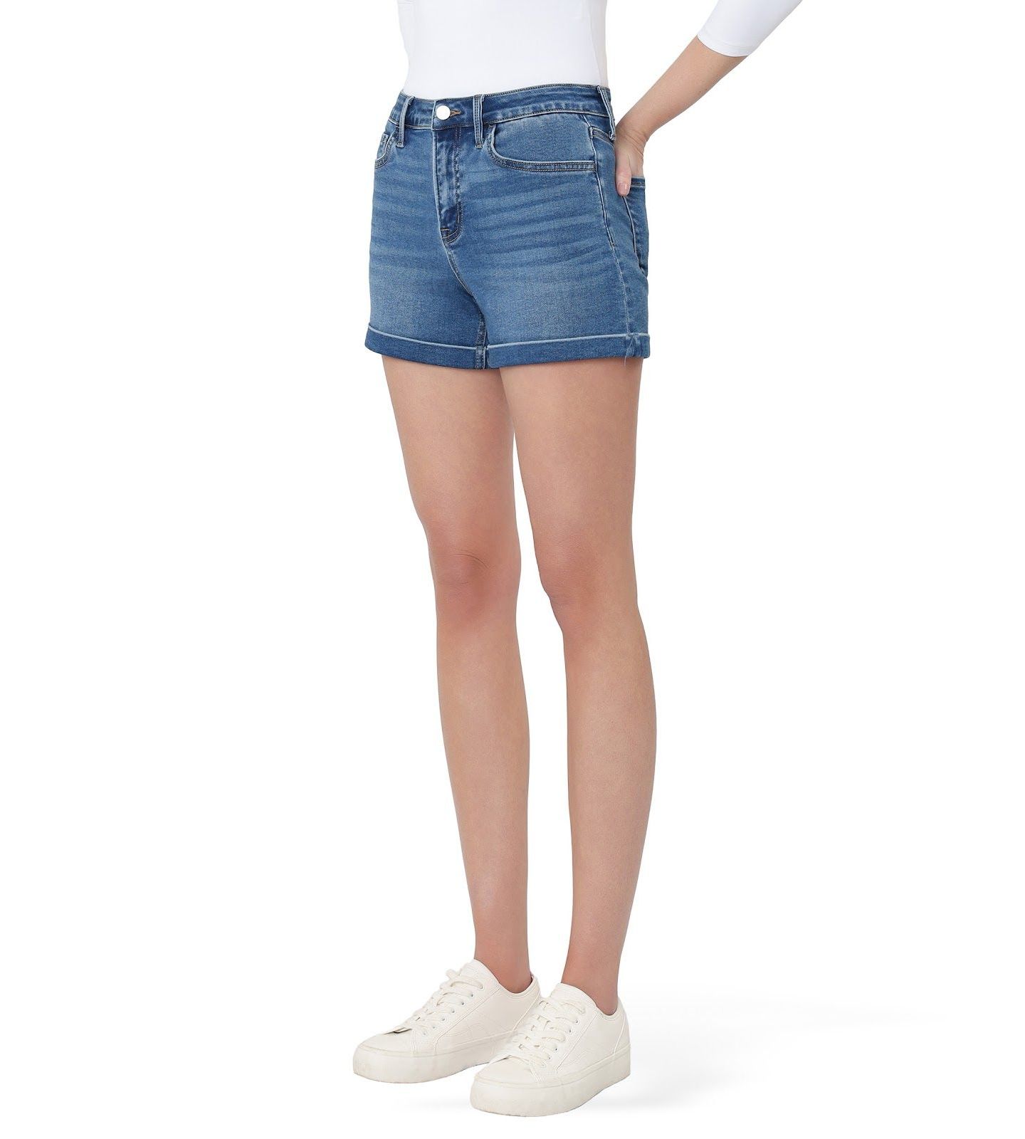 Женские шорты Vervet High Rise Super Soft Cuffed Denim Shorts, цвет: Средний синий — фото 4