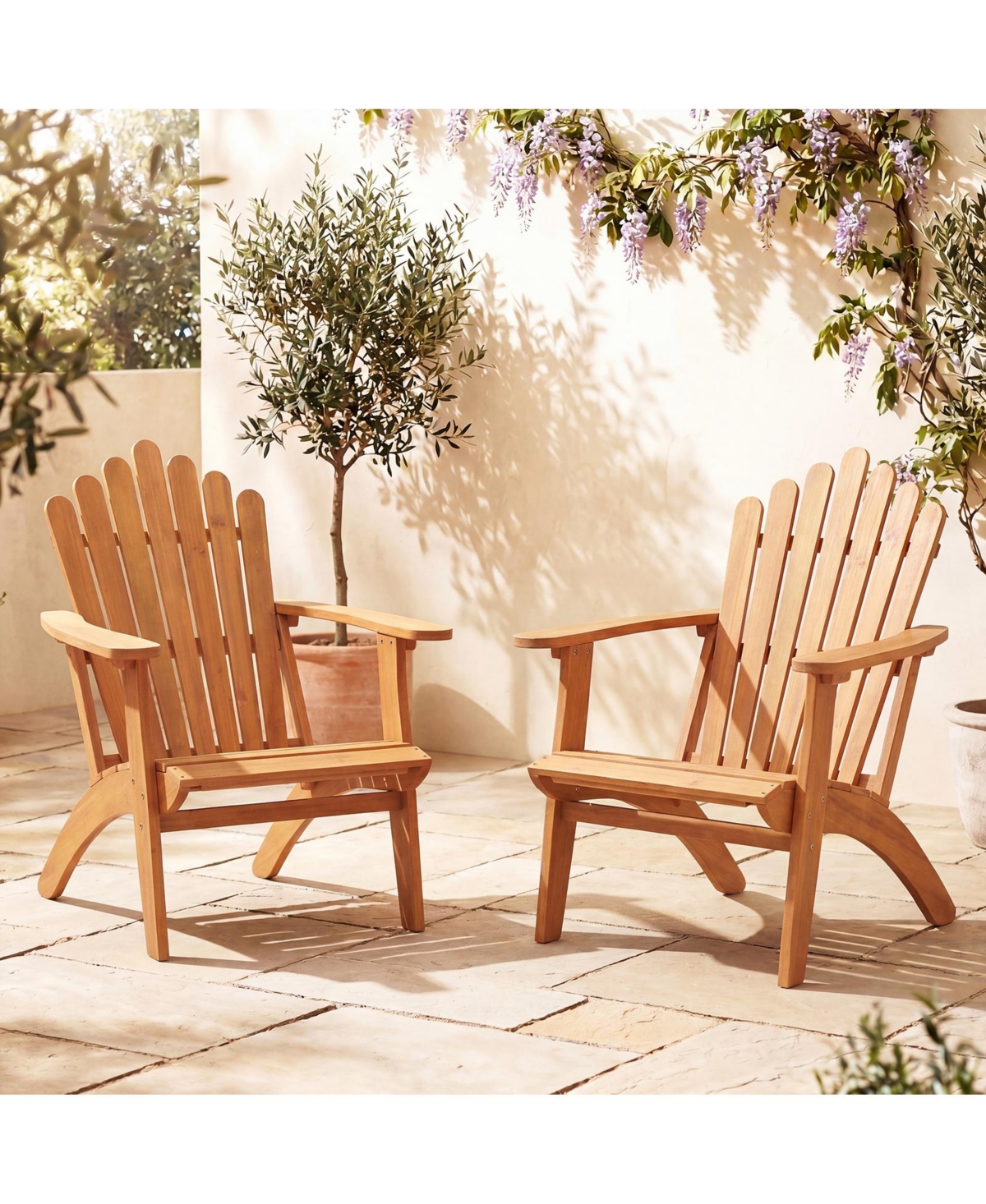 Gymax 2 Piece Stackable Adirondack Chairs Acacia Wood Chairs with Slatted Backrests and Seats