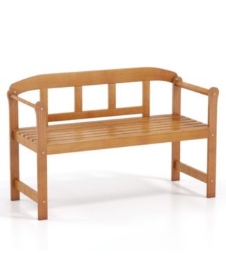 Outdoor Acacia Wood Garden Bench 2-Seater Loveseat with Backrest Angled Armrests