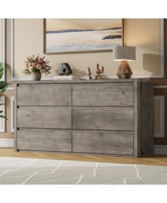6 Drawer Dresser for Bedroom, Wide Wood Chest of Drawers Handle Free, Large Modern Dresser Storage Cabinet for Living Room, Hallway Entryway