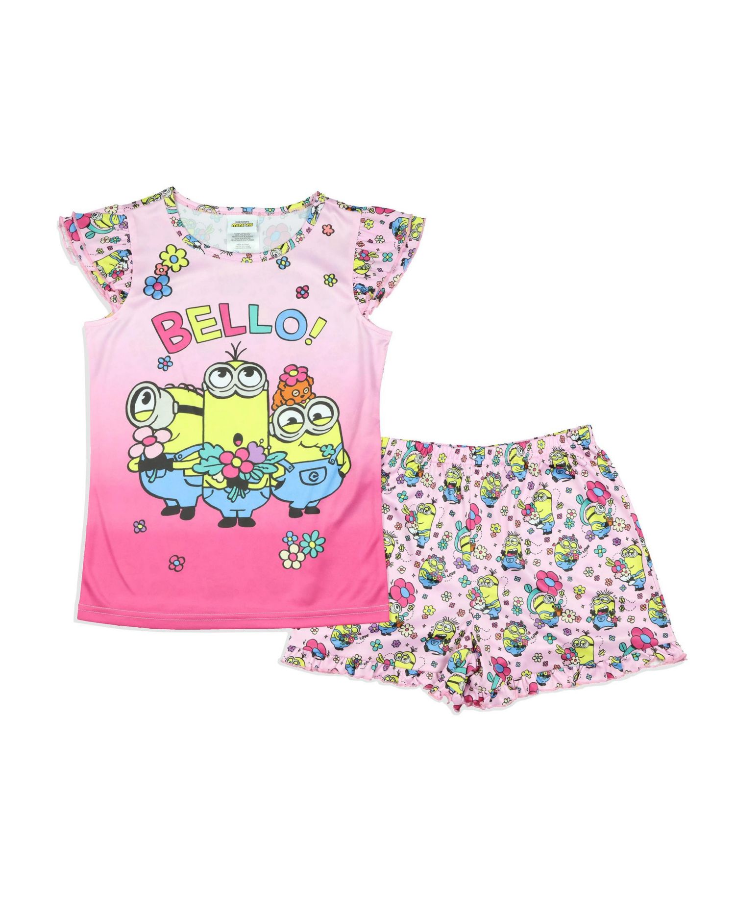 Girls' (4-20) Flower Bello Minions Sleep Pajama Sleep Set Shorts Kids