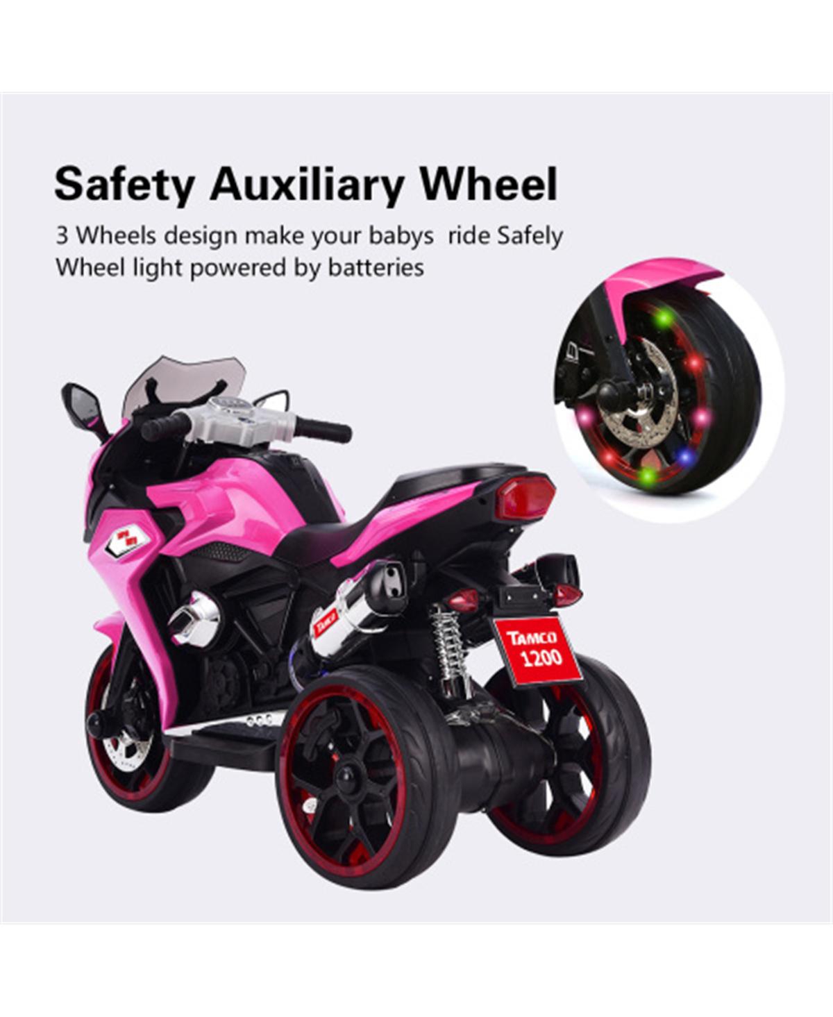 Yobtop 12V Kids Electric Motorcycle - 3-Wheel Battery Powered Ride On Motorbike, Rechargeable, Light-Up Wheels, Children Car