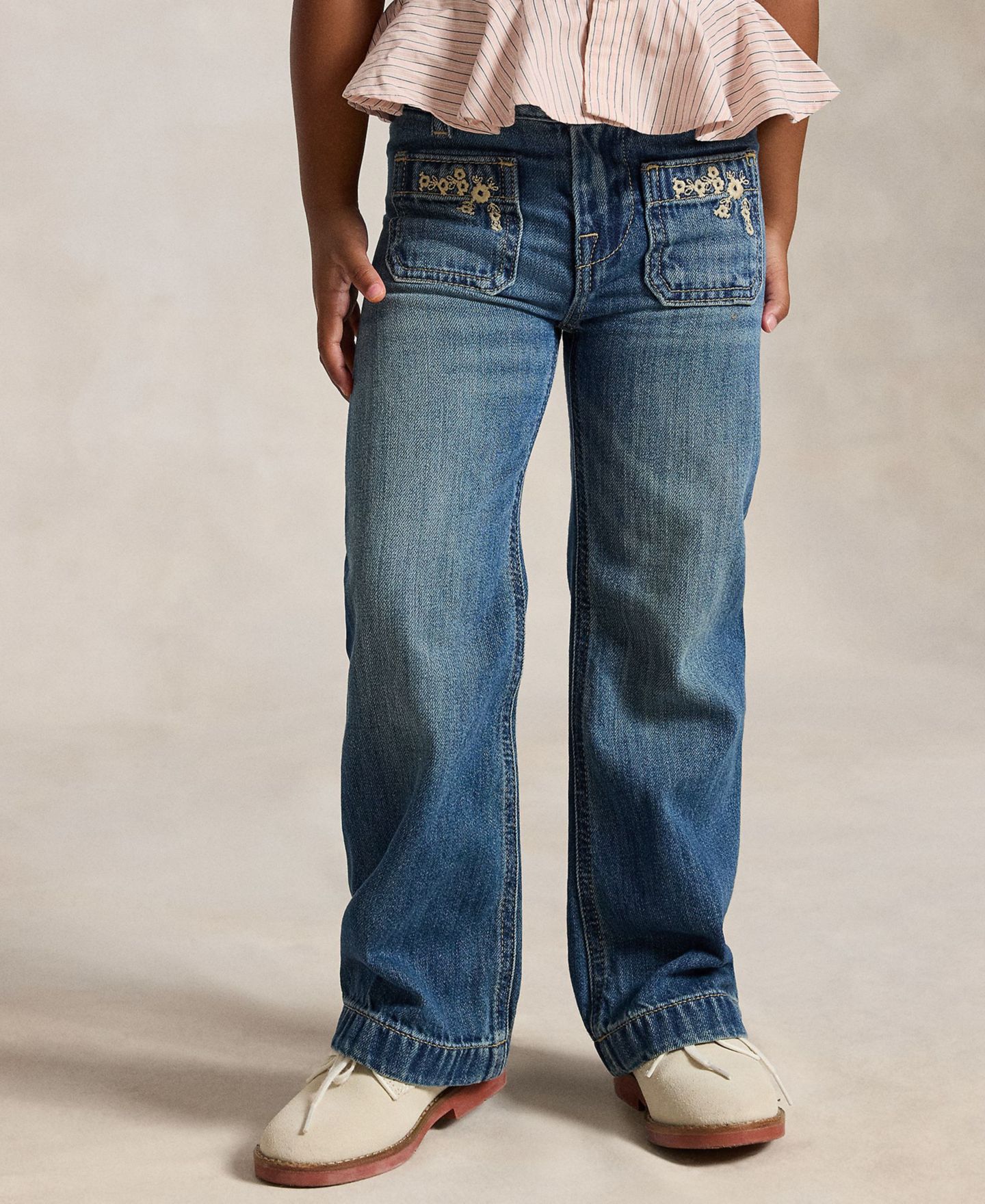 Джинсы Polo Ralph Lauren Embroidered Flared Cotton Denim Jeans для девочек, цвет: Варёный — фото 1