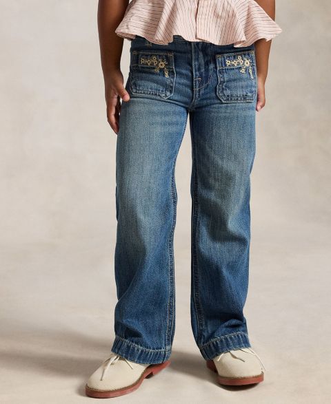 Джинсы Polo Ralph Lauren Embroidered Flared Cotton Denim Jeans для девочек, цвет: Варёный
