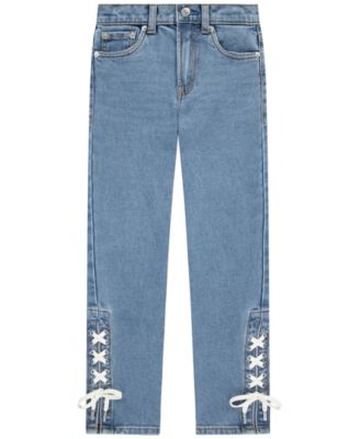Girls' 7-16 Lace Up High-Rise Straight Jeans