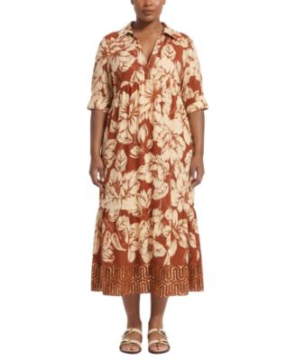 Plus Size Collared A-Line Midi Dress
