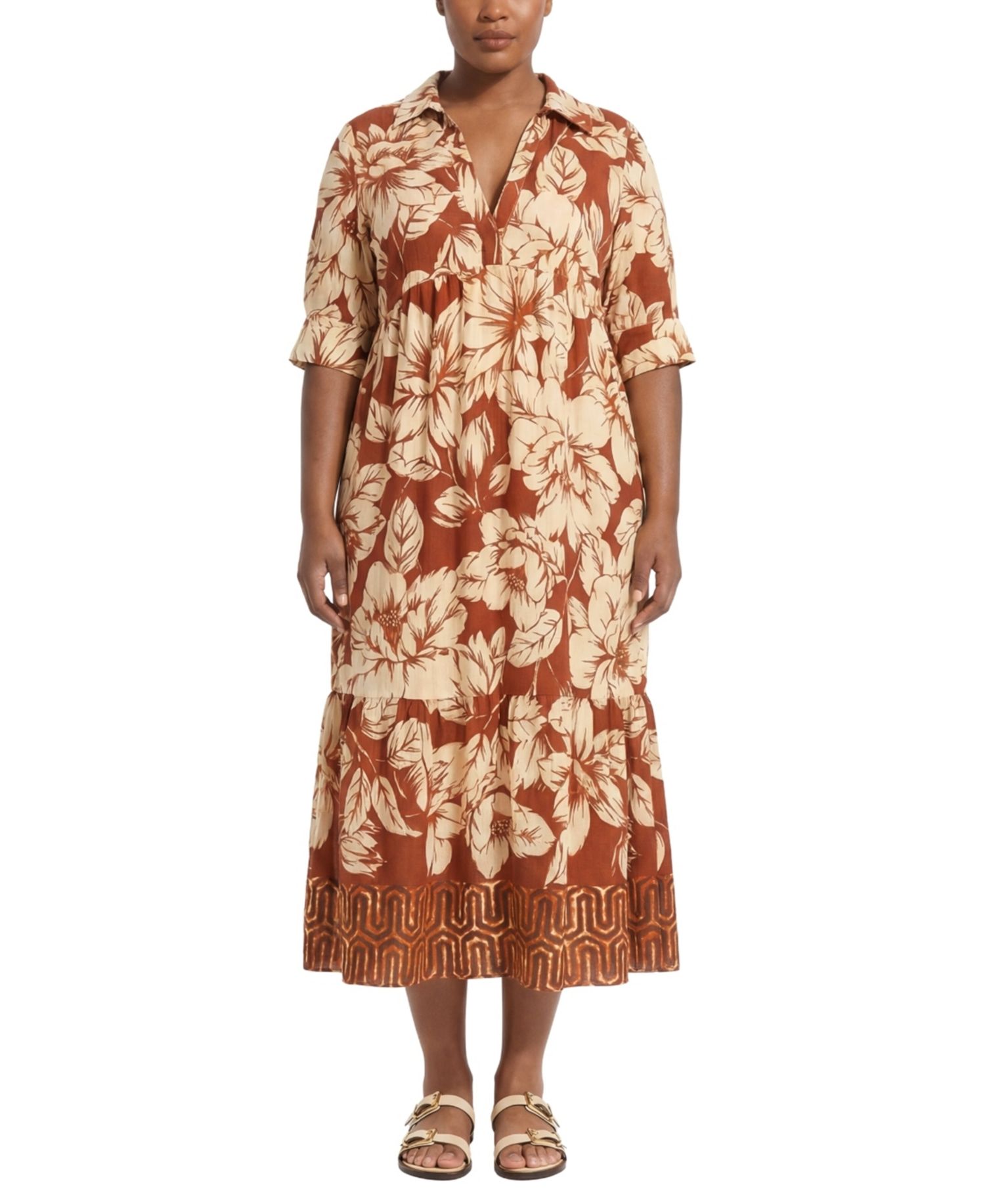 Plus Size Collared A-Line Midi Dress